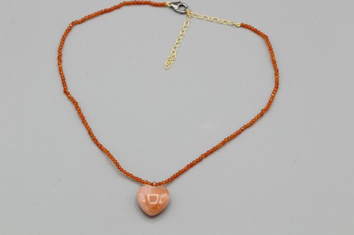 PERFECT HEART CHOKER NATURAL CARNELIAN STONE ADJUSTABLE 12.5-15.5 VALENTINE #18 - Picture 4 of 10