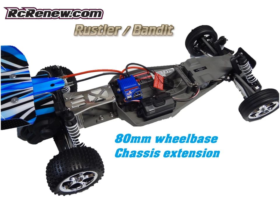 Chasis de carreras de arrastre RCR mods Traxxas Rustler Bandit extensión de distancia entre ejes de 80 mm Foto 2 de 4