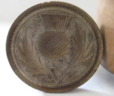 Antique Primitive Wood Butter Mold Stamp Plunger Carved Thistle or Pineapple