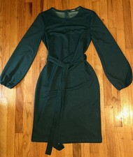 Women’s Shein Clasi Crew Green Puff Sleeve - Cinched Waist Bow Dress! Sz M!