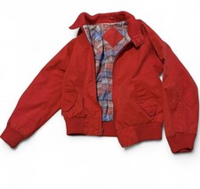 Vintage Kids Red Bomber Jacket Plaid Lined Zip Youth Distressed Retro