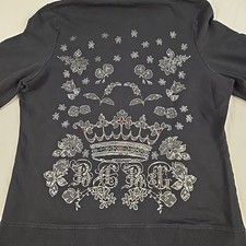 Vintage Y2K BCBG Womens Full Zip Hoodie Black Queens Crown Rhinestone Size Large