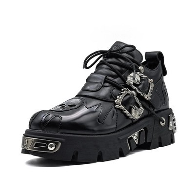 Men Women Vintage Rock Couple Shoes Dark Punk Leather Retro Boots Metal Platform