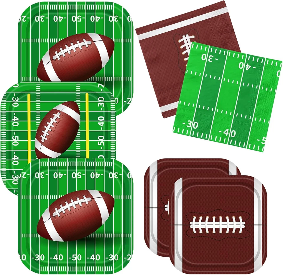Juegos de platos y servilletas de fútbol americano de 100 piezas para fiestas sirven 25, Foo... Foto 2 de 4
