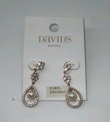 Davids Bridal Zirconia Rose Gold Style .Earring Brand New