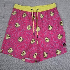 Neff Men's L Rubber Duck Board Swim Trunks Neon Yellow Pink 80s 90s Vibe