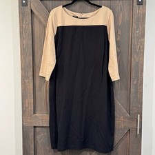 Talbots 3/4 Sleeve Ponte Buckle Stretch Shift Dress Black/Tan Size 18W NWT