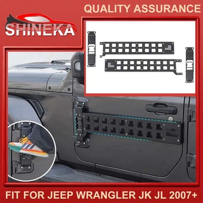 2X Front Door Mount Foot Peg W/ Molle Panel Storage Tool for Jeep Wrangler JK JL