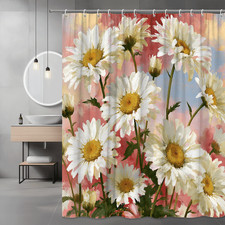 Daisy Floral Shower Curtain Pink Blue Painted Flower Print