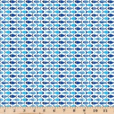 Fish School White PWKT028 White 100% Cotton Fabric By the half yard