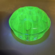 Vintage Uranium Glass Dome Flower Frog 11 Hole Green 3.25" Tested Glows