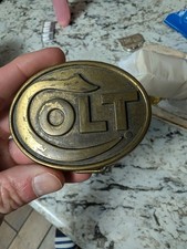 Vintage Colt Firearm Brass Belt Buckle Official Sam Colt Signature Rearing Horse