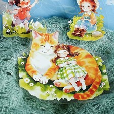 10 Cute Cat  Dog Flower Girl Stickers for DIY Card Scrapbook Diary Junk Journal