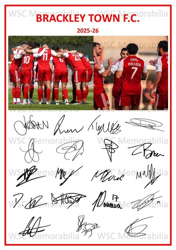11928. Brackley Town Signed Team Sheets (A4 Prints) CHOOSE A SEASON 2025-26