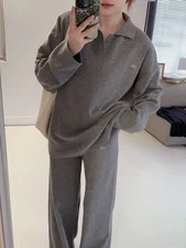 AIo Casual Suit Explosive Old Money Minimalist Knitted Bottom Top Loose Pant Set