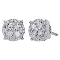 10K WeißGold Diamant Ohrringe Cluster Halo Kreis Stecker 8,15 Mm 0,50 Ct