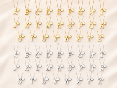 Damen Herren Initial Halskette Silber Gold Namenkette, Buchstaben von A-Z Herz