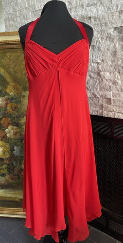 Vintage Donna Ricco 100% Silk Halter Red Flowy Dress Size 14