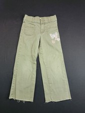 OshKosh B'gosh Girls 6/6X Green Pants Butterfly Embroidered Raw Hem Straight Leg