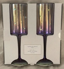 Cupcakes & Cashmere Purple Holograph Wine Glasses Set Of 2 W/ 3D Beads NEW VIRAL