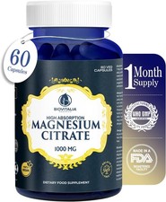 Biovitalia Magnesium Citrate 1000mg Supplement for Sleep Heart Health 60 Capsule 0.25 per thousand milligrams