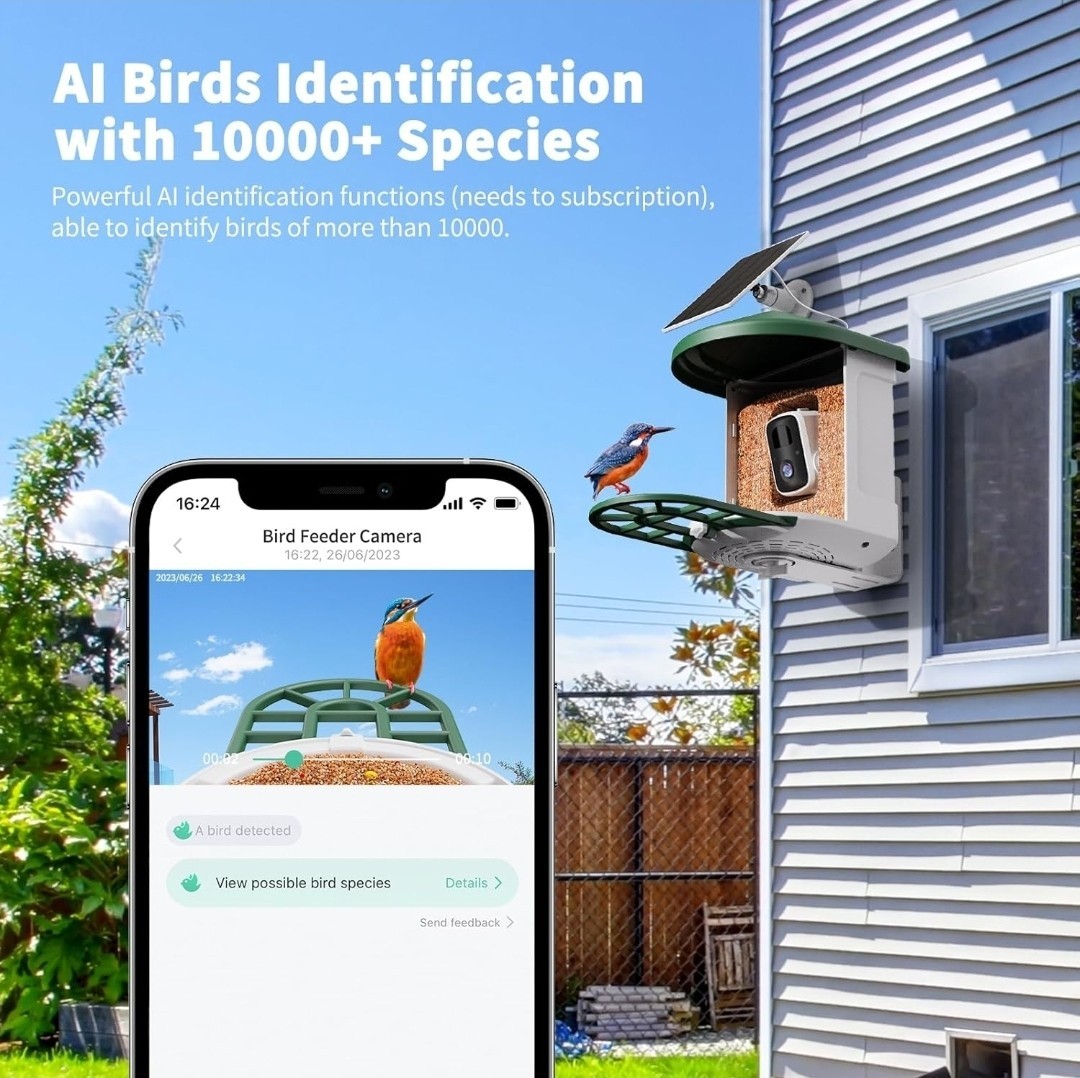 Bird Feeder with Camera Smart Bird House AI Identify Species 2k Cam Live View