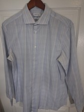 Calvin Klein Slim Fit Stretch Men's Dress Shirt L Blue White Long Sleeve. 21