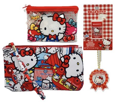 Hello Kitty AOP Wristlet, 50 Anniversary Zipper Bag, Keyholder & Lip Balm Set