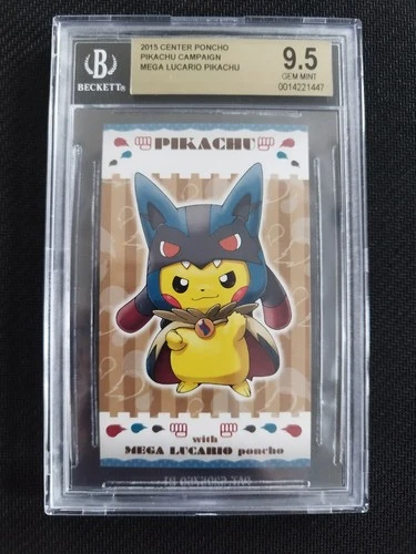 BGS 9.5 Poncho Pikachu Mega Lucario Business Card Japanese Pokemon Promo 2015