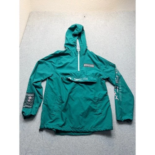 Rue21 Mens Teal Green Graphic Anorak Windbreaker Jacket Medium Worldwide Barcode - product listing photo