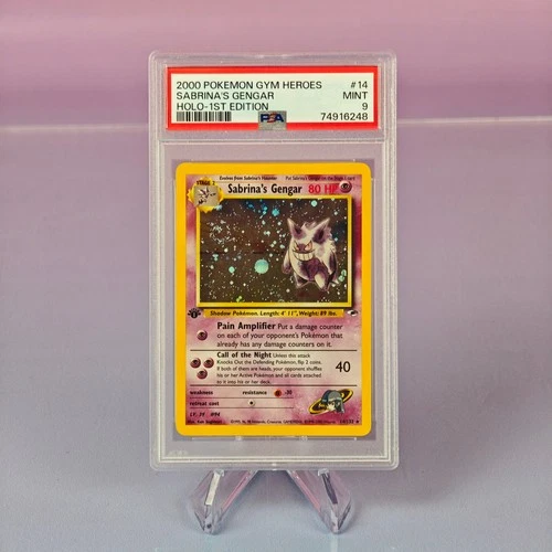 SABRINA'S GENGAR HOLO - 1ST EDITION POKEMON GYM HEROES HOLO SWIRL 2000 14 PSA 9