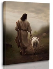 Godont Jesus Wall Art And Lamb Canvas Vintage Pictures For With Oil Painting ...