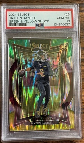 2024 Select Jayden Daniels Green & Yellow Shock RC #26 PSA 10