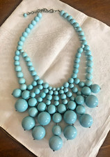 Bib Necklace Turquoise Large Beads W/Silver Tone