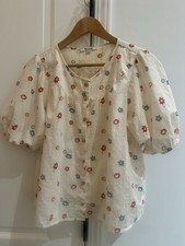 Madewell Floral V-Neck Puff Sleeve Button Fro...