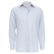 Prada Geometric Shell Button Dress Shirt Men Blue Size 38