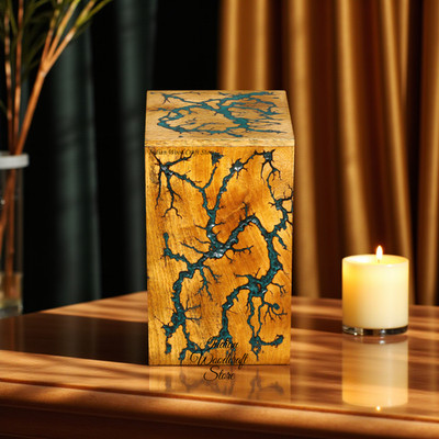 Fractal Burning Urn Urn for human ashes Epoxy Resin Urn Mango Wood Urn