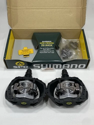 Shimano PD-M424 BMX Clipless SPD MTB Mountain Bike Pedals NOS Black Resin Cages