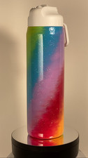 Hand Painted Glittered Rainbow 24 oz. Tumbler w/lid straw