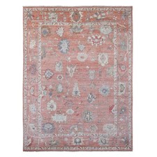 9'x11'9" Red All Wool Afghan Angora Oushak Floral Design Hand Knotted Rug R89869
