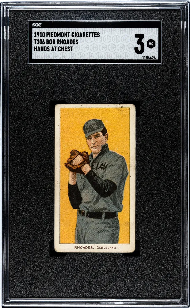 1910 Piedmont Cigarettes (T206) Bob Rhoades Hands At Chest SGC 3