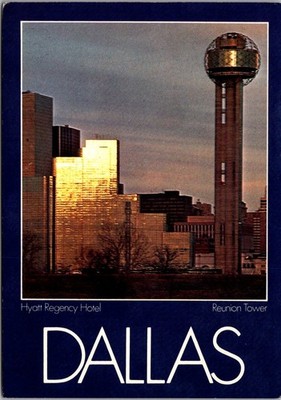 Dallas TX Reunion Tower Hyatt Regency Skyline Chrome Vintage Postcard