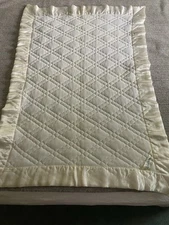 Vintage Dacron Baby Blanket Solid CREAM WHITE Satin Trim 44x34