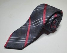 George Men's Necktie Classic Polyester Plaid Grey/ Red 57"x 3"
