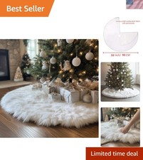 Plush 72 Inch White Faux Fur Tree Skirt - Easy-Fit for Elegant Christmas Trees