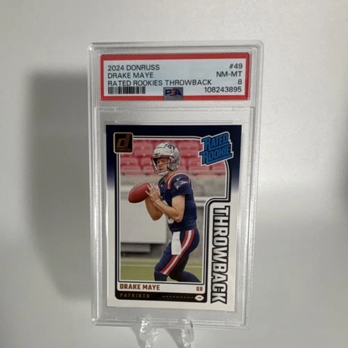2024 Panini Donruss Drake Maye Patriots #49 Rated Rookies Throwback PSA 8