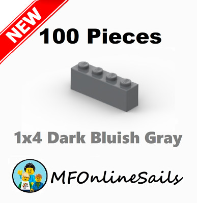 **NEW** 100x Genuine LEGO 1x4 Bricks - Dark Bluish Gray - Piece # 3010 Bulk