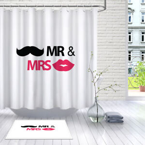 Mr Mustache Mrs Lips Bathroom Decor, Moustache Shower Curtain