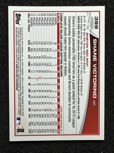 Shane Victorino #399 2013 Topps Béisbol Cantidad Boston Red Sox - Imagen 2 de 2
