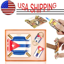 Lubinski Jet Torch Flame Cigar Lighter Guillotine Cutter Ashtray Holder Gift Set